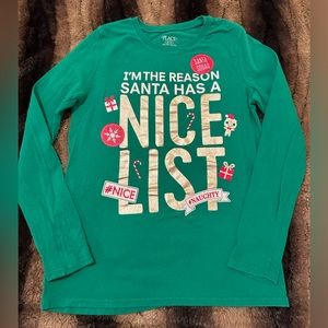 The Children’s Place long sleeve green graphic Christmas shirt girls XL 14
